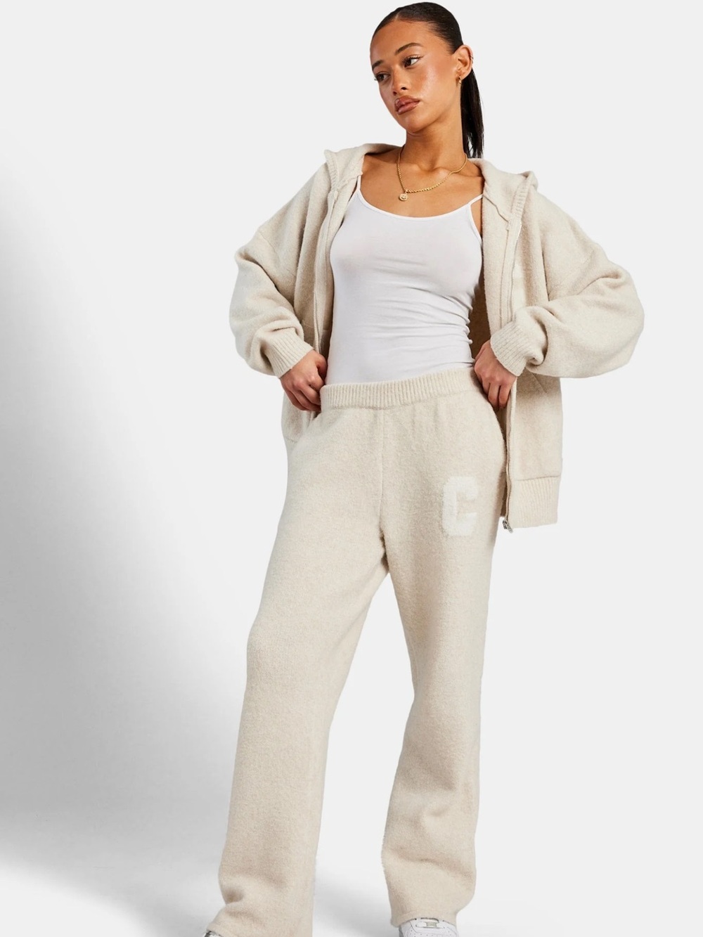 Cernucci Hooded Zip Knit Tracksuit - oatmeal - Picture 2 of 2